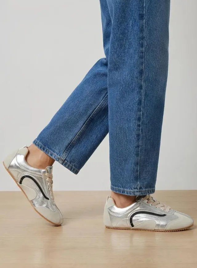Silver Metallic Retro Lace Up Sneakers – image 7