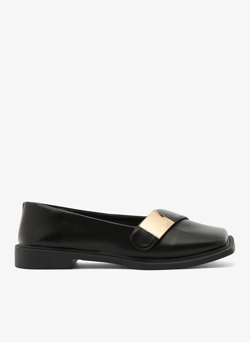 Gold Detail Strap Loafers Black