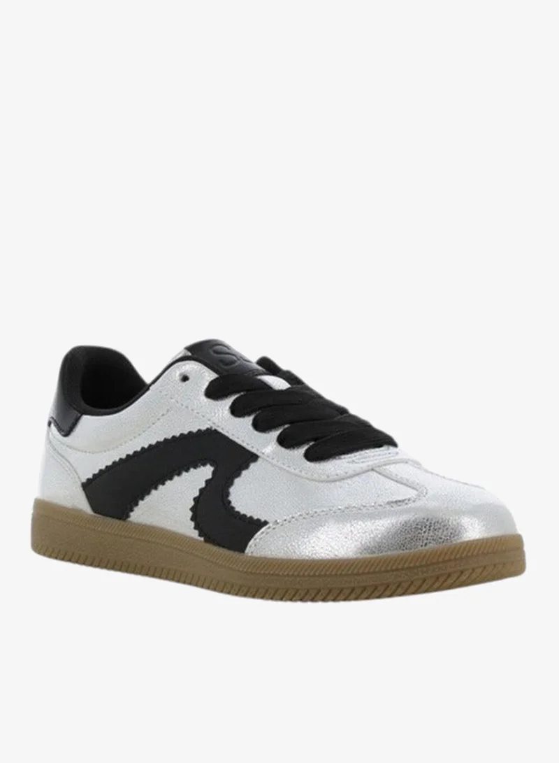 SJ Women's Panelled Lace-Up Sneakers Silver