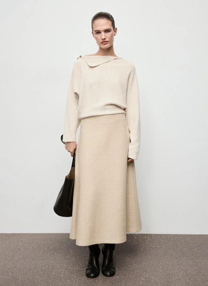 Asymmetrical Neck Jewel Button Sweater Beige