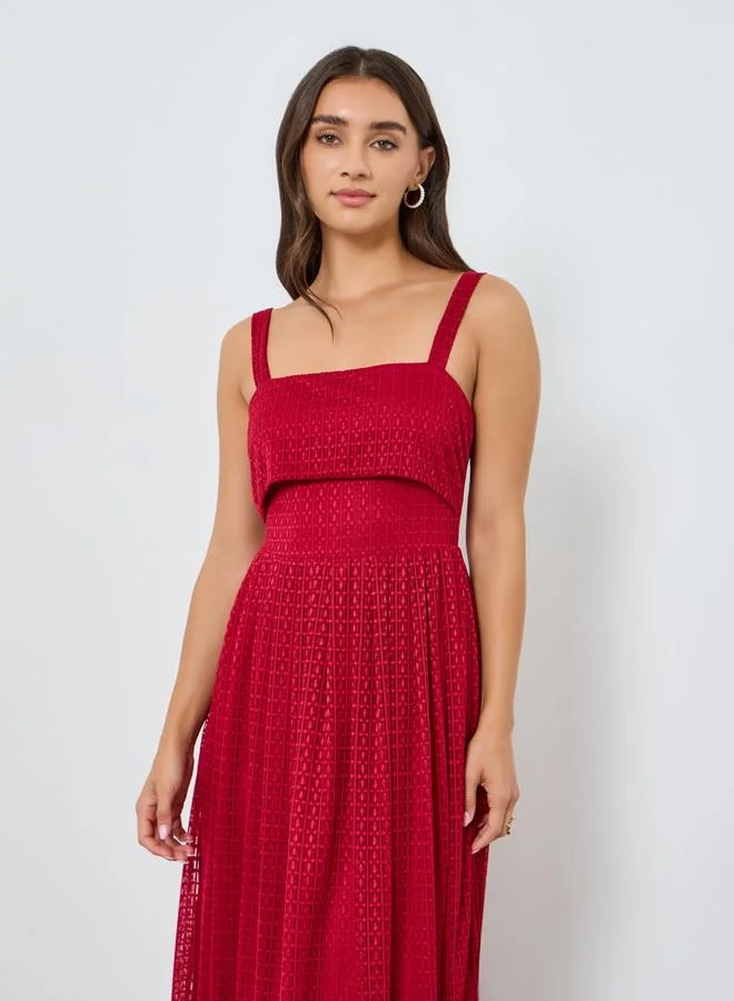 Lace Strappy A-Line Maxi Dress Red