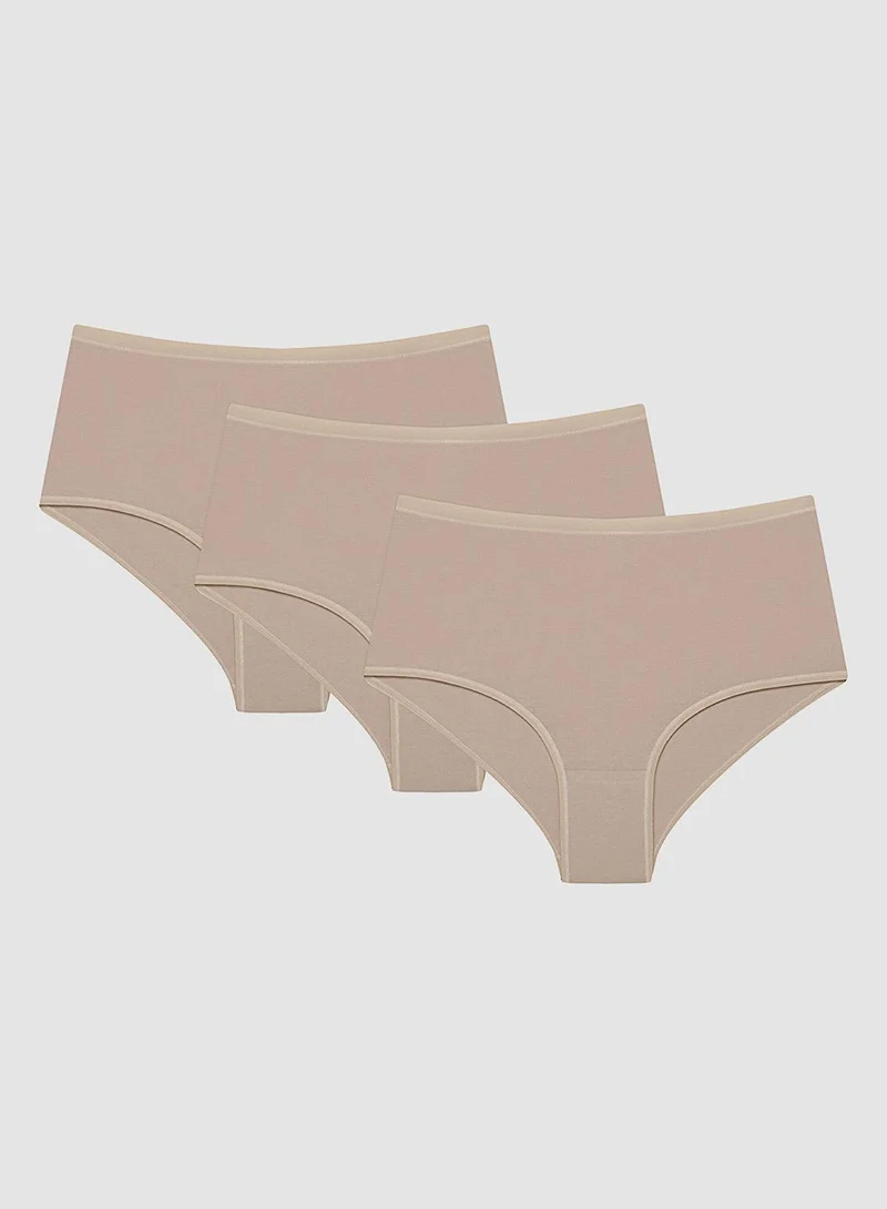 3-Pack High Waist Cotton Briefs Beige