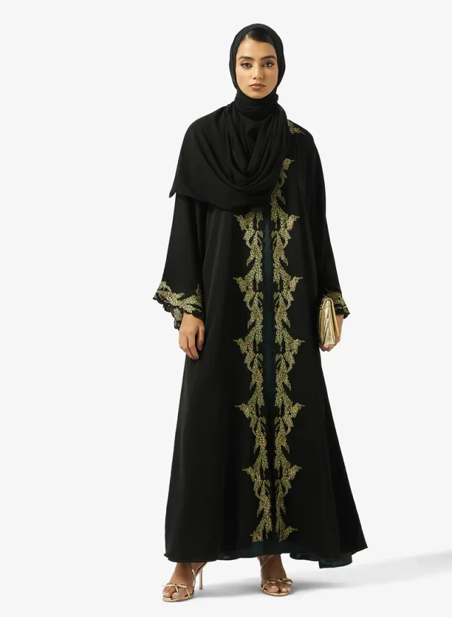Black Embroidered Abaya with Matching Sheila - Ramadan Collection – image 5