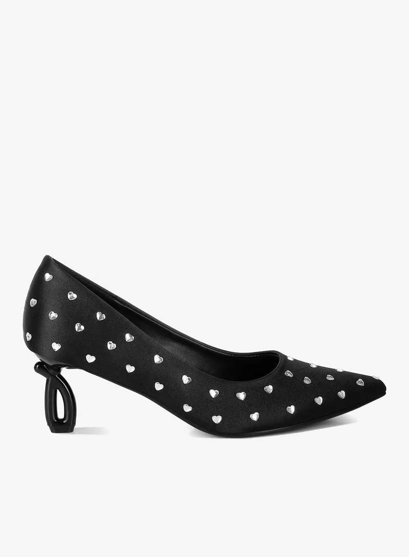 Heart-Shaped Rhinestone Pumps Black