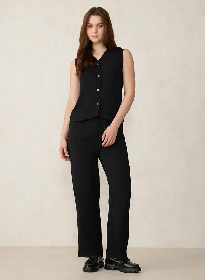 Solid Waistcoat and Trousers Co-Ord Set Black