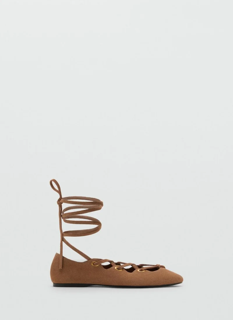 Suede Cross-Strap Ballet Flats