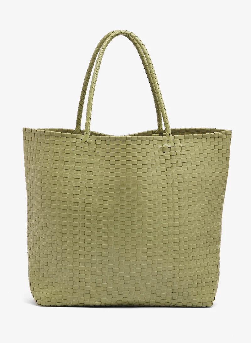 Woven Texture Handle Tote Green
