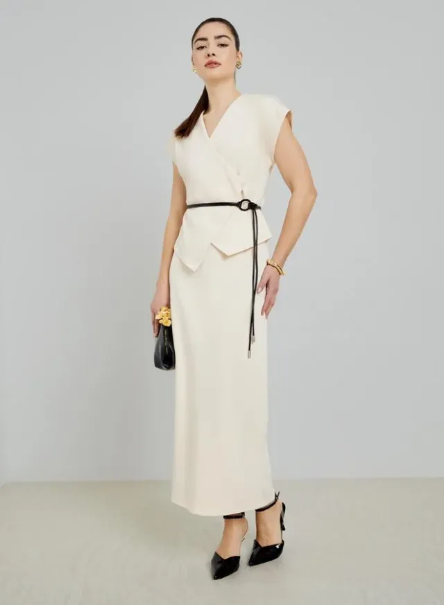 Solid Straight Fit Midi Skirt Off-White – image 5