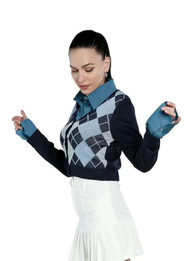 Argyle Check Cardigan Grey – image 2