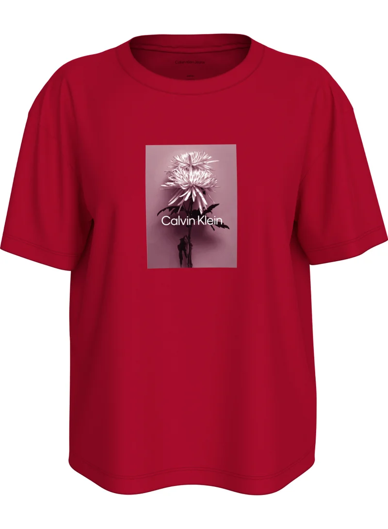 Flower Logo Boxy T-Shirt Crimson