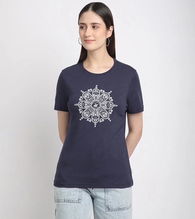 Printed Short Sleeve T-Shirt Deep Blue