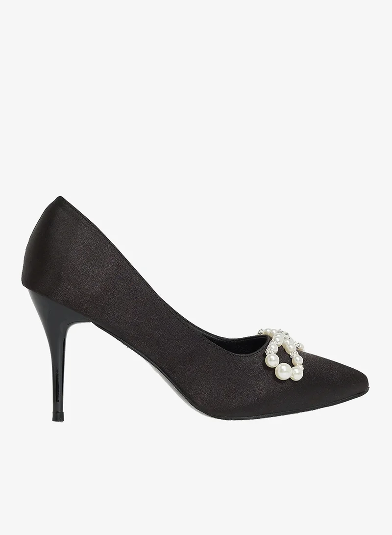 Diamante Heeled Pump Black