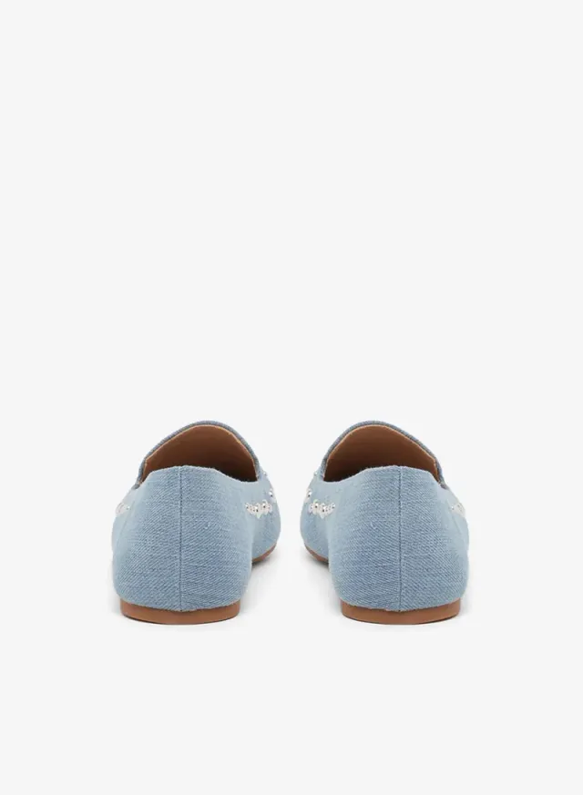 Styli Embellished Pointed Toe Slip-Ons Denim – image 4