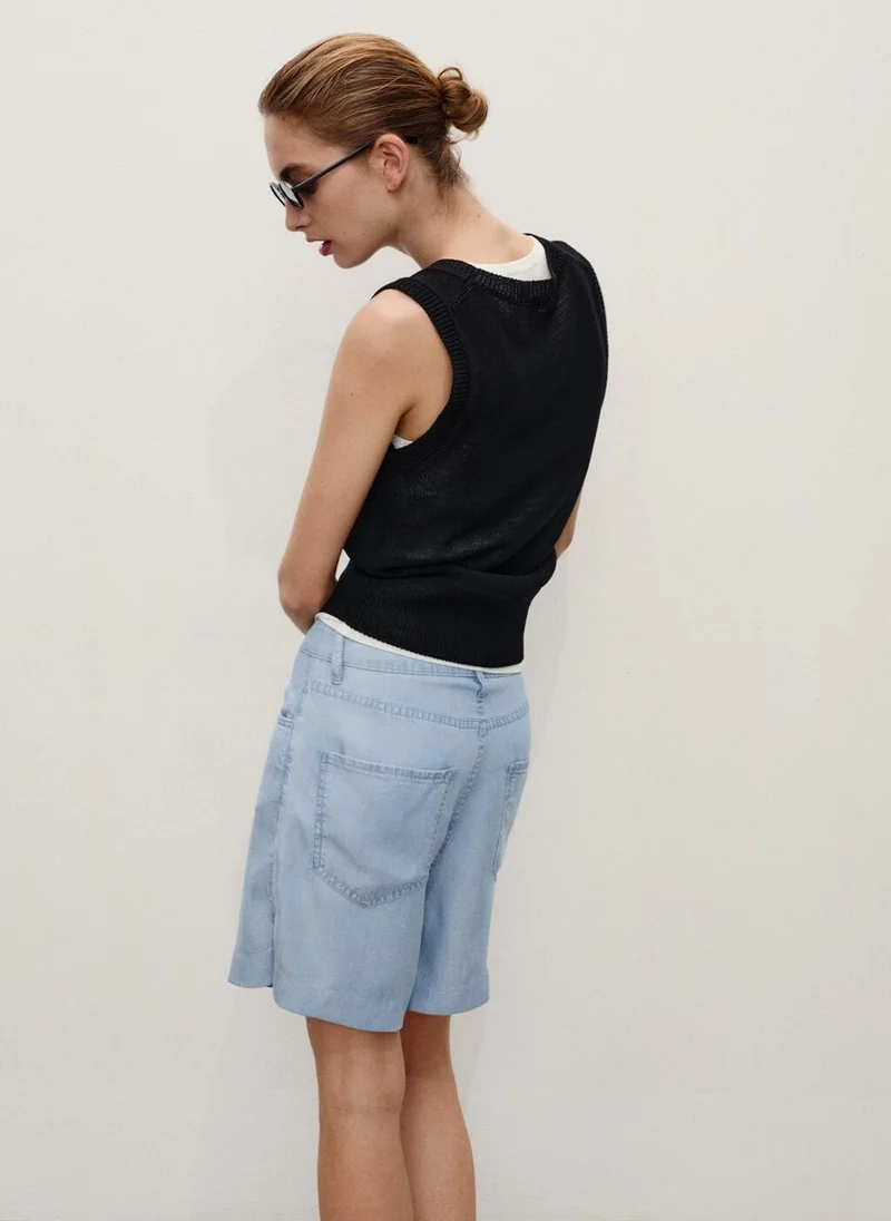 Straight Lyocell Bermuda Shorts Light Blue
