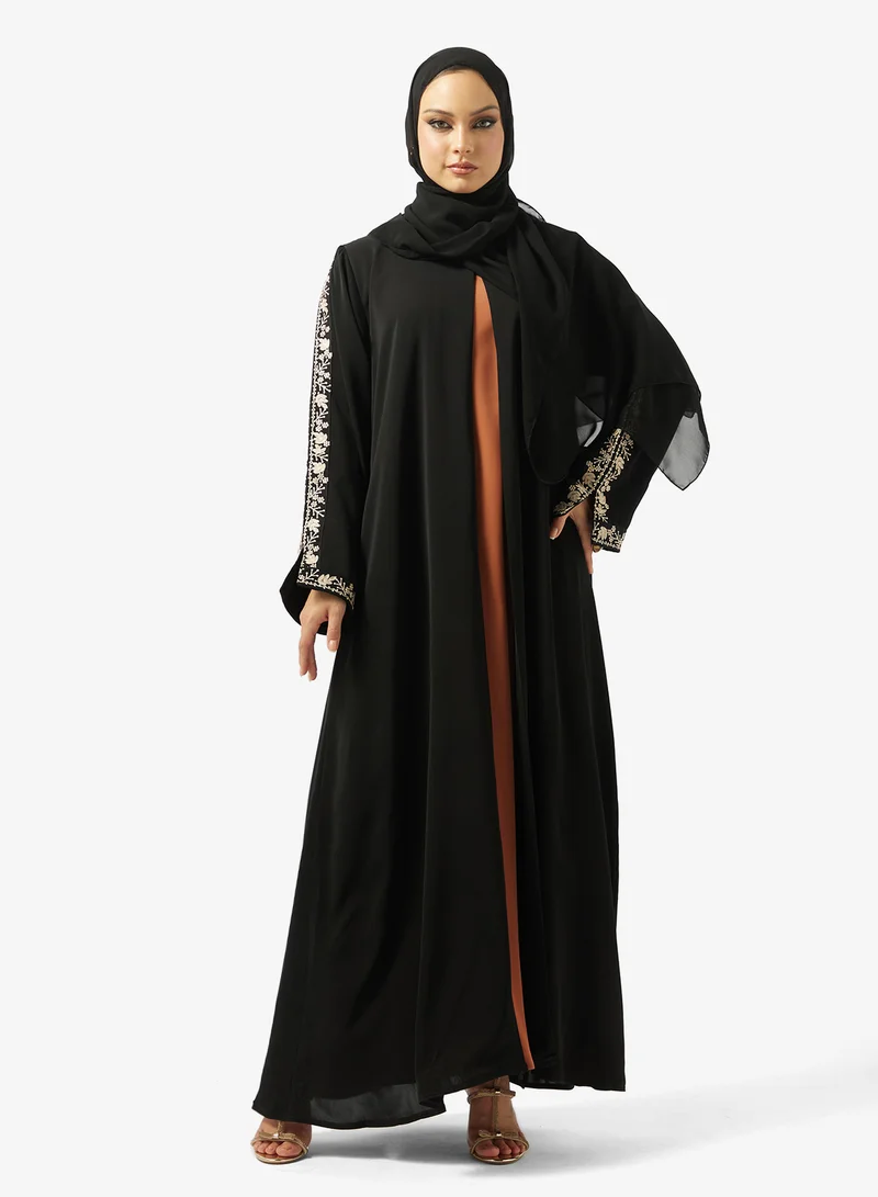Embroidered Abaya with Sheila, Black