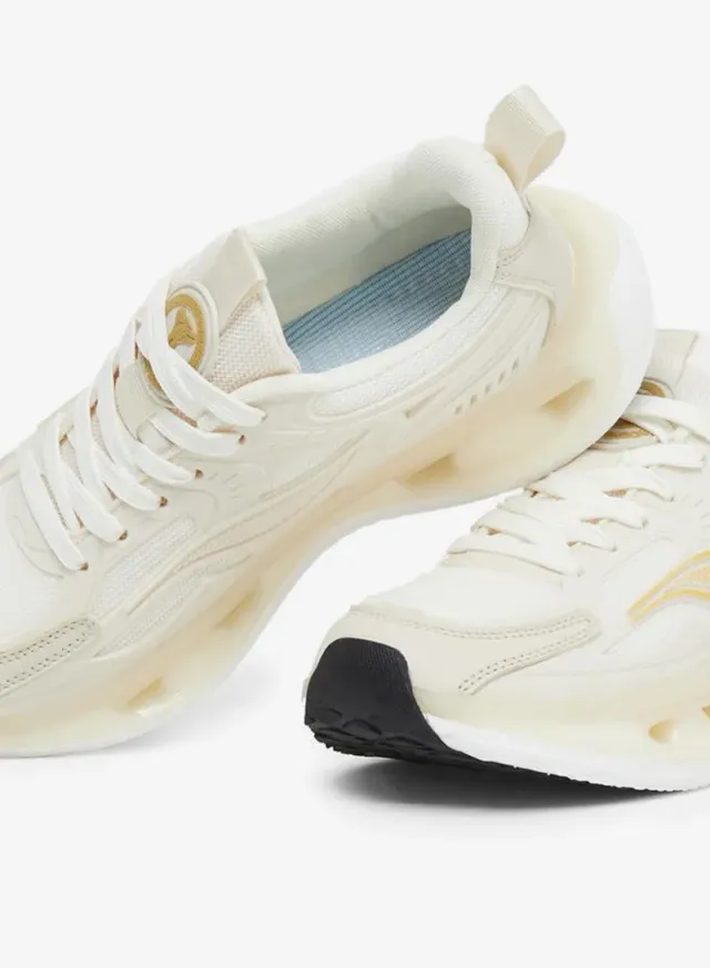 Panelled Lace Up Sneakers Cream – image 3