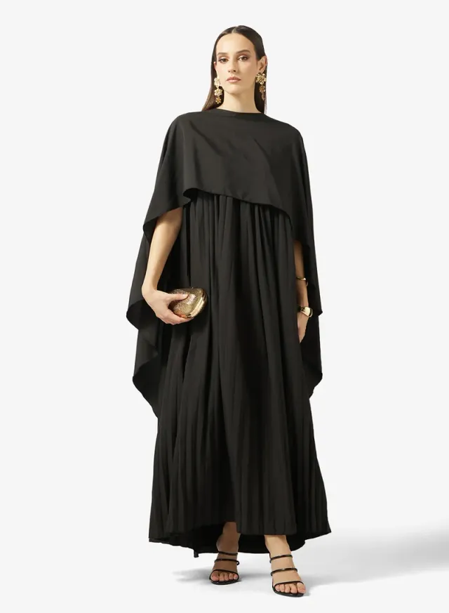 Black Maxi Dress with Cape Sleeves and High Neck – image 5