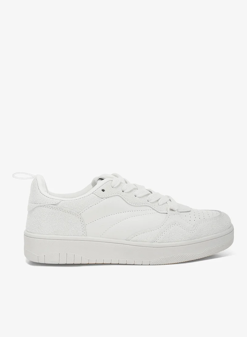 Faux Leather Casual Sneakers in White