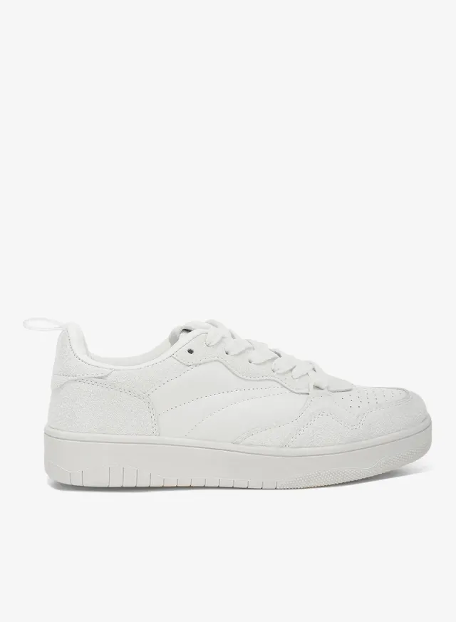 Faux Leather Casual Sneakers in White