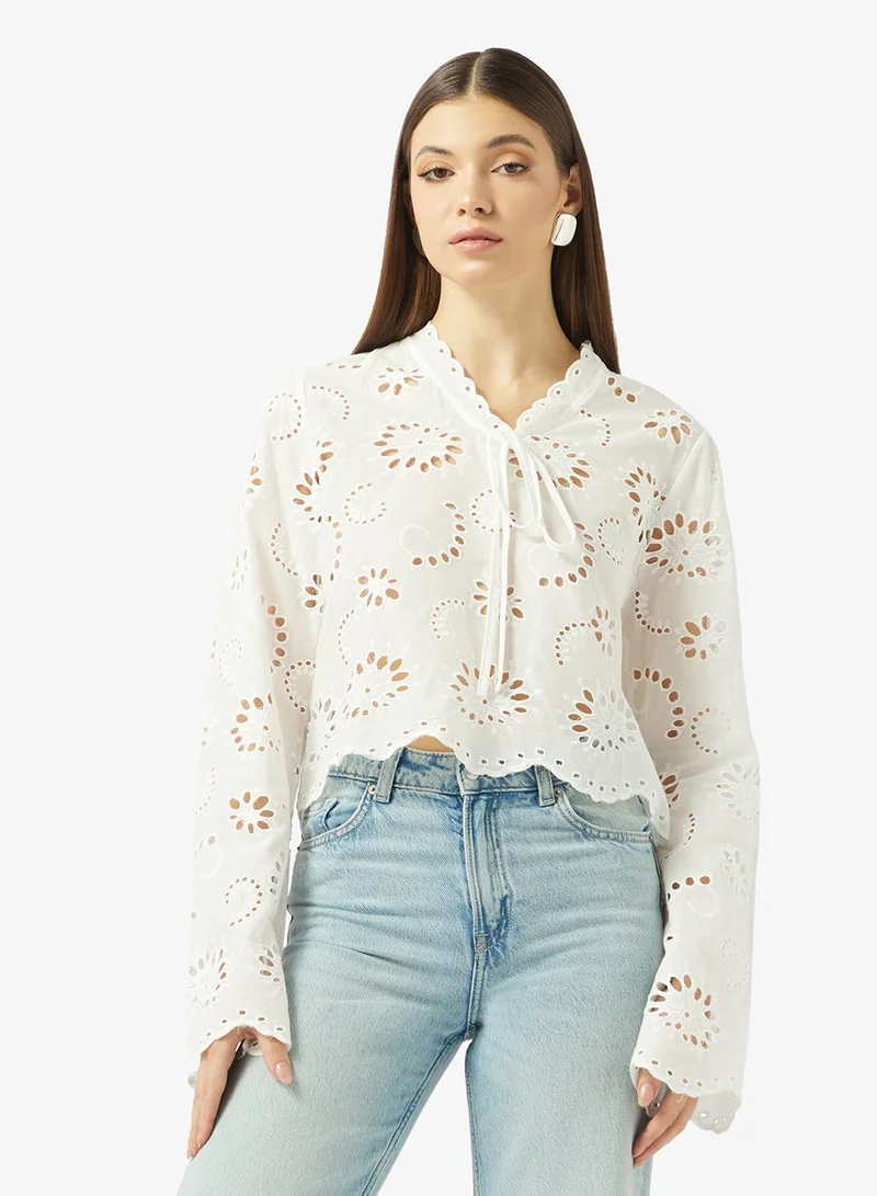 Shiffli Tie-Up Shirt White