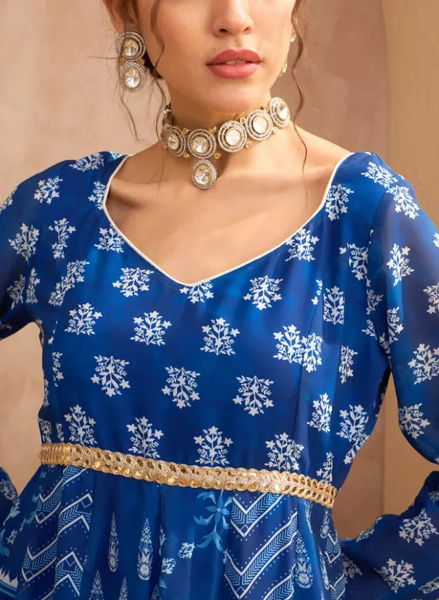 Women's Floral Print Anarkali Kurta and Palazzo Set – image 4