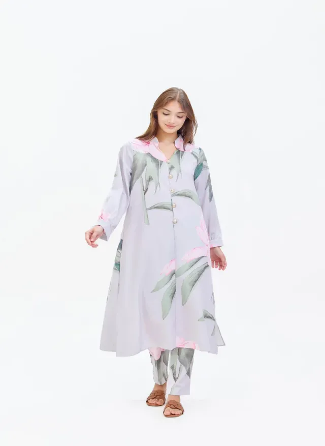 Lilac Floral Printed Viscose Kurta and Palazzo Set – image 3