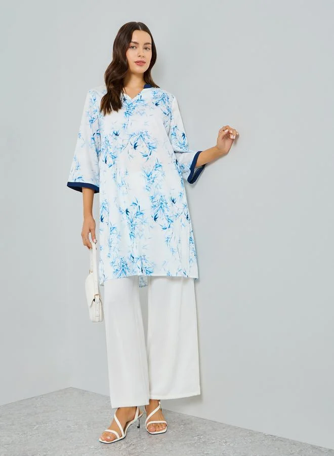 Floral Print Tunic and Trousers Co-ord White