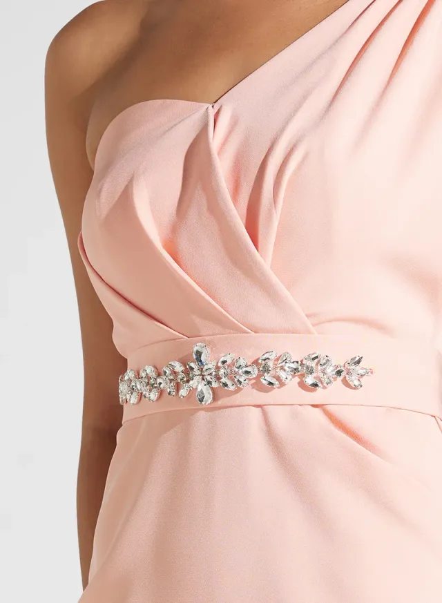 Peach One-Shoulder Embellished Maxi Evening Dress – image 4