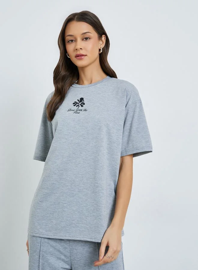 Graphic Print Oversized T-Shirt Grey