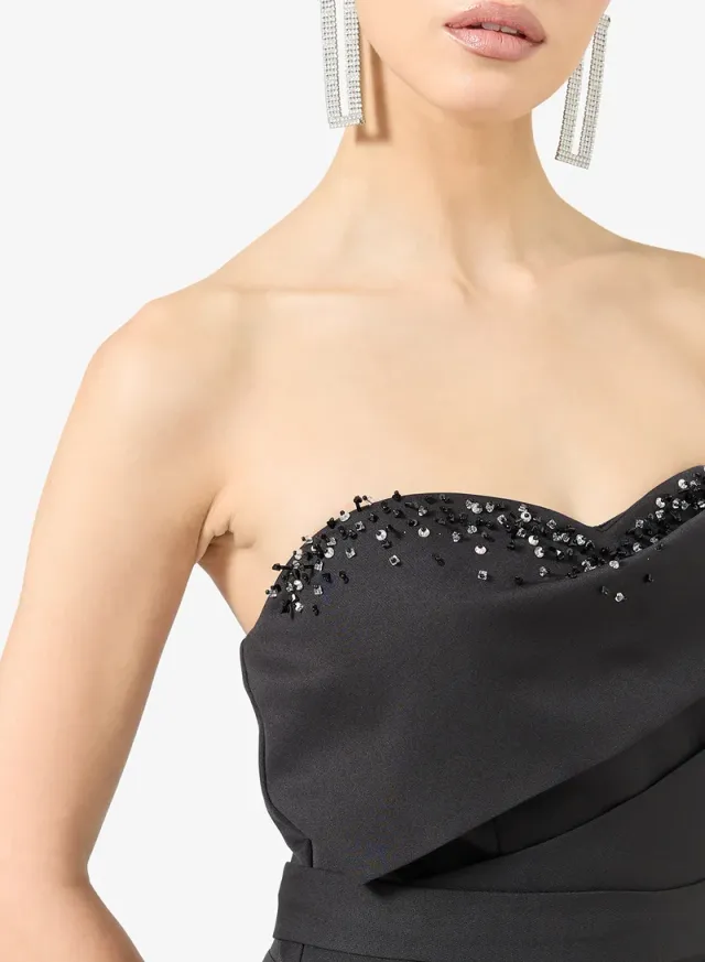 Black Sweetheart Neck Fit & Flare Maxi Evening Gown – image 4