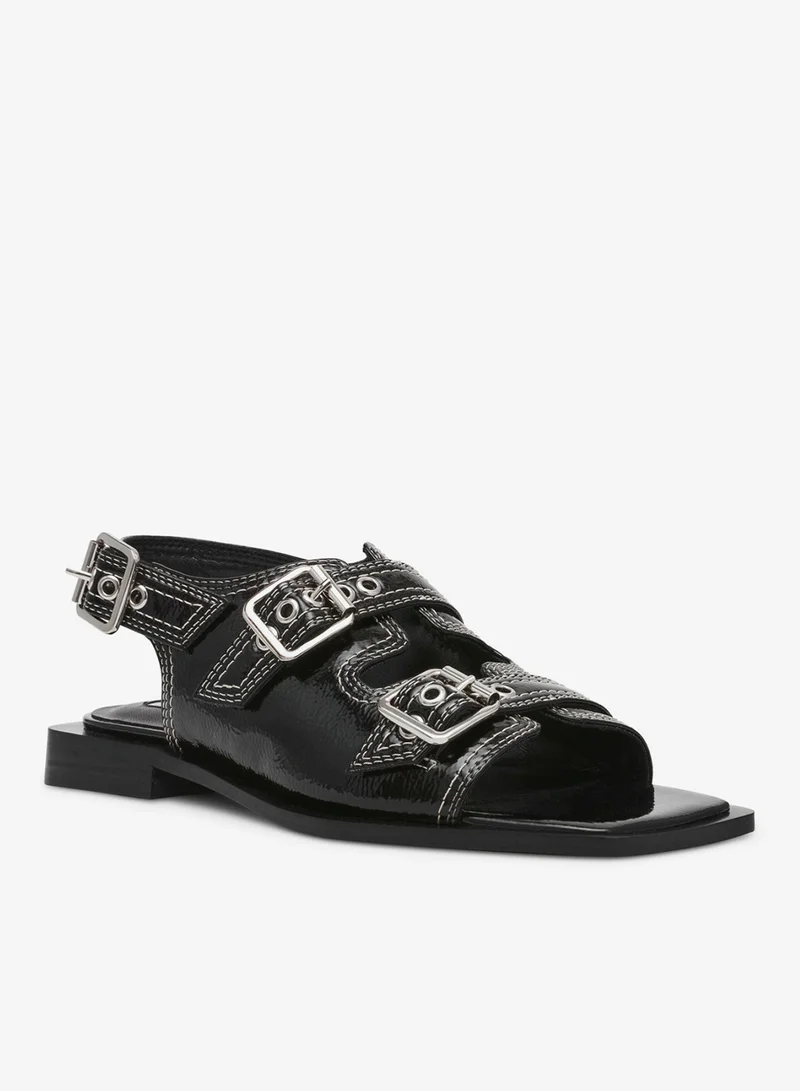 صندل Steve Madden Gen Z من الجلد اللامع المجعد أسود
