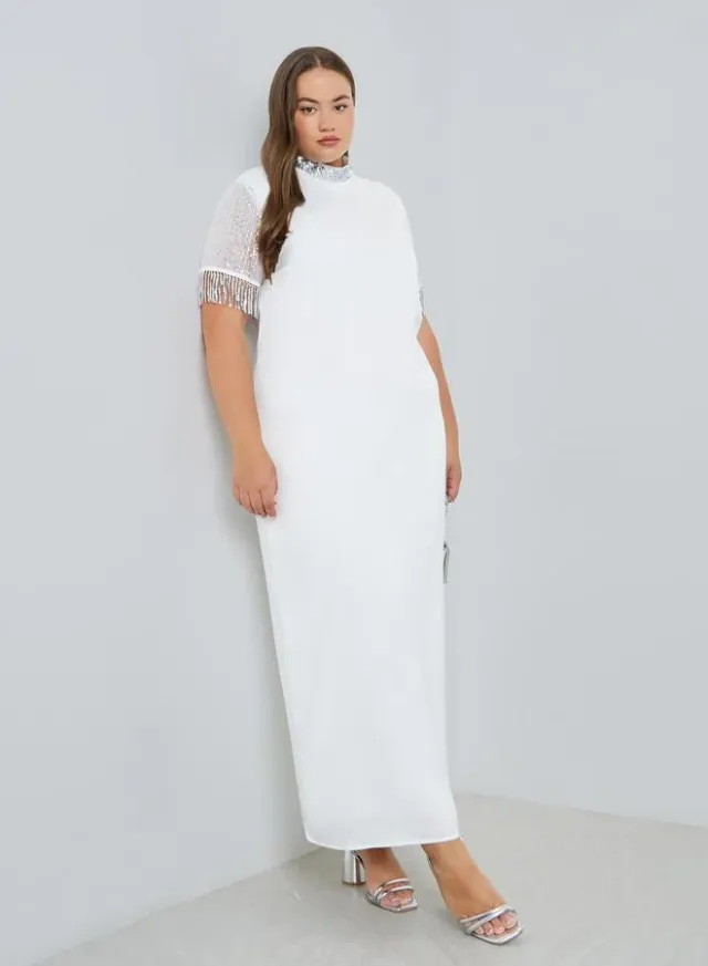 Plus Size Embellished Shift Maxi Dress Off-White – image 5