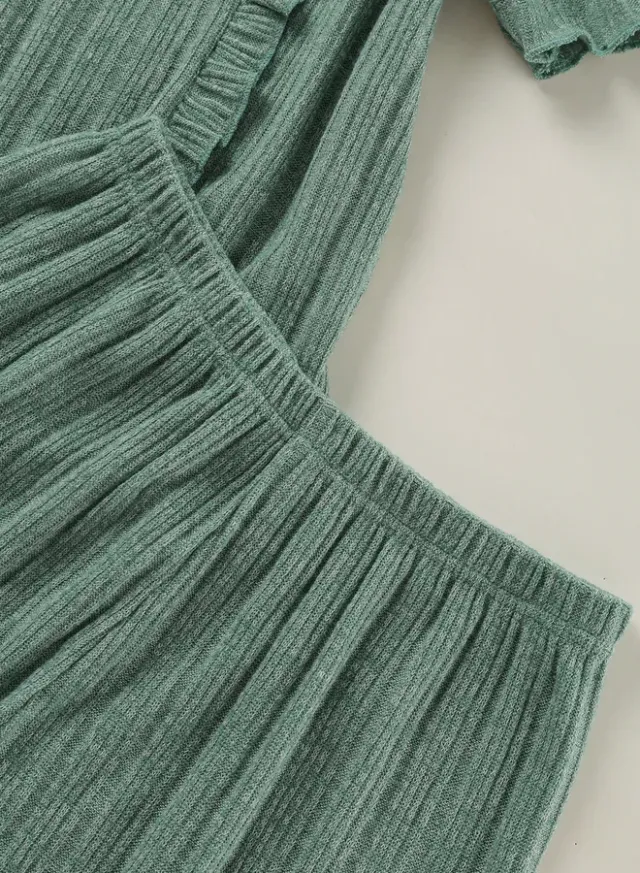 Textured Knit Pyjama Set Khaki – image 2