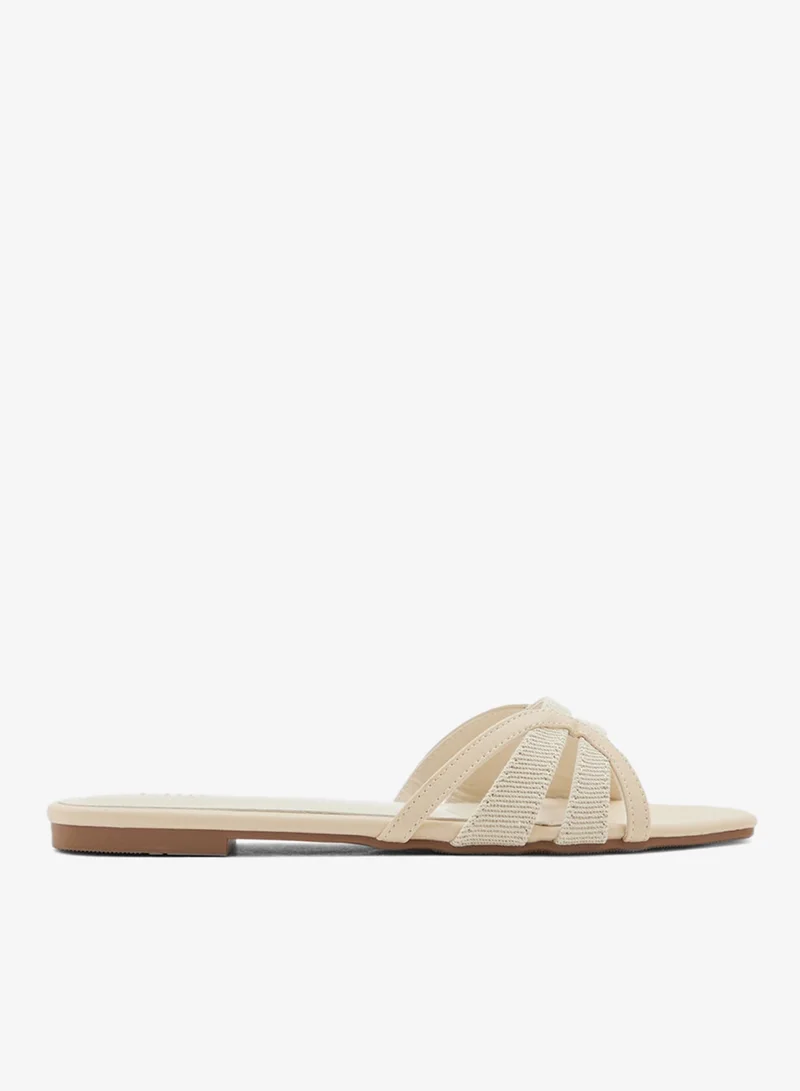 Color Block Strappy Flat Sandal Cream