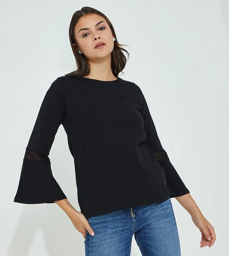Flounce Sleeve Top Black