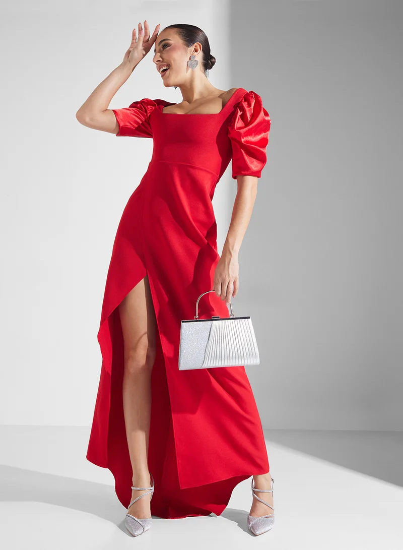Puffed Sleeve Gown Red