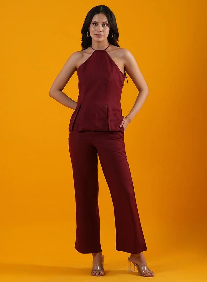 Globus Halter Neck Crepe Co-ord Set Red
