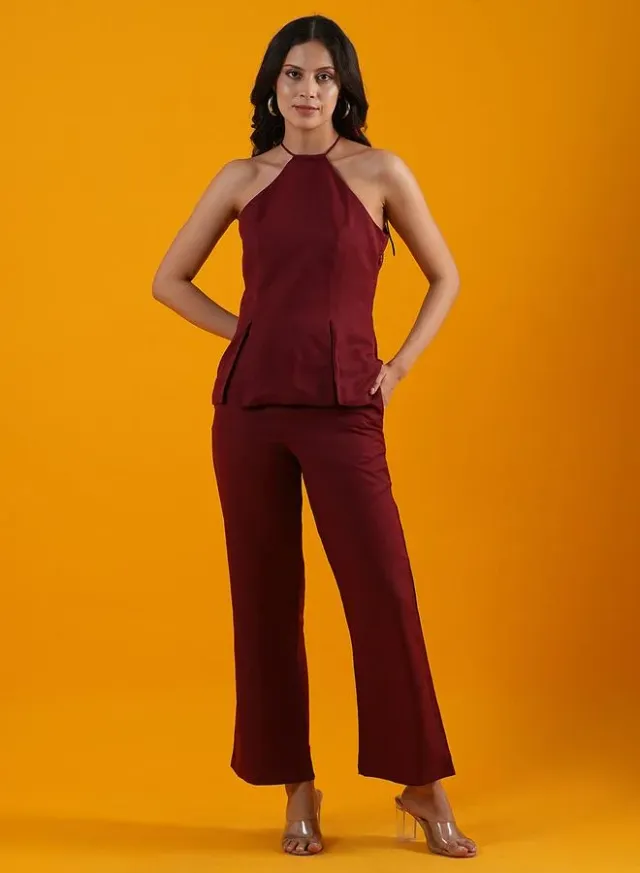 Globus Halter Neck Crepe Co-ord Set Red
