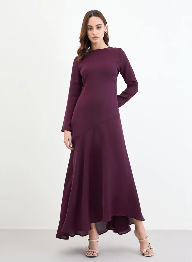 Long Sleeve A-Line Maxi Dress Deep Burgundy