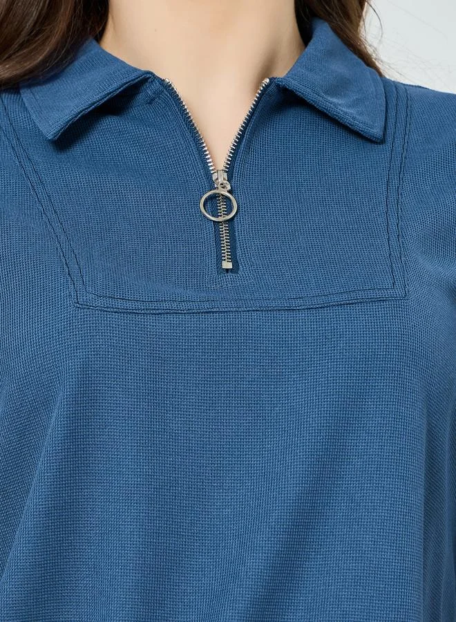 Relaxed Toggle Detail Polo T-Shirt Steel Blue