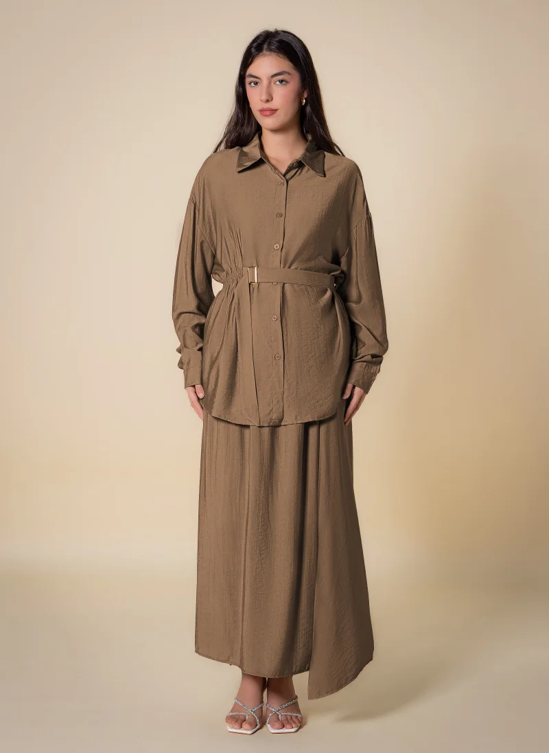 Belted Skirt Set Brown