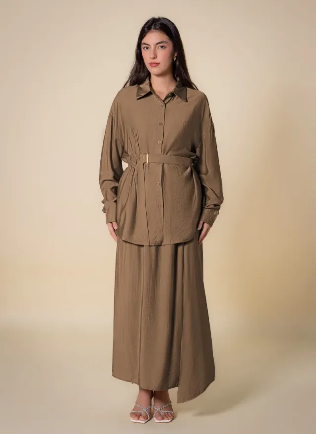 Belted Skirt Set Brown