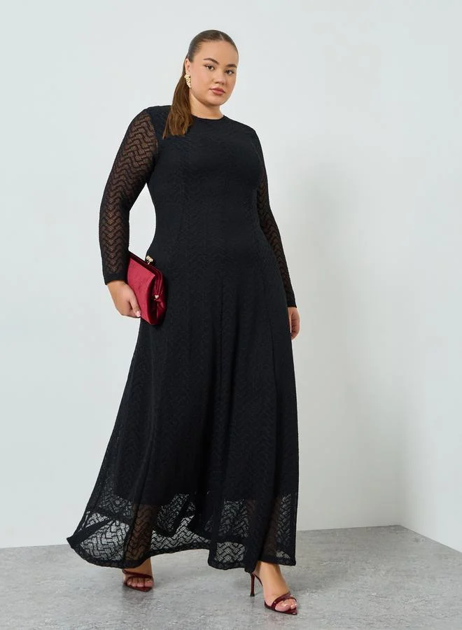 Plus Size Lace A-Line Maxi Dress Black
