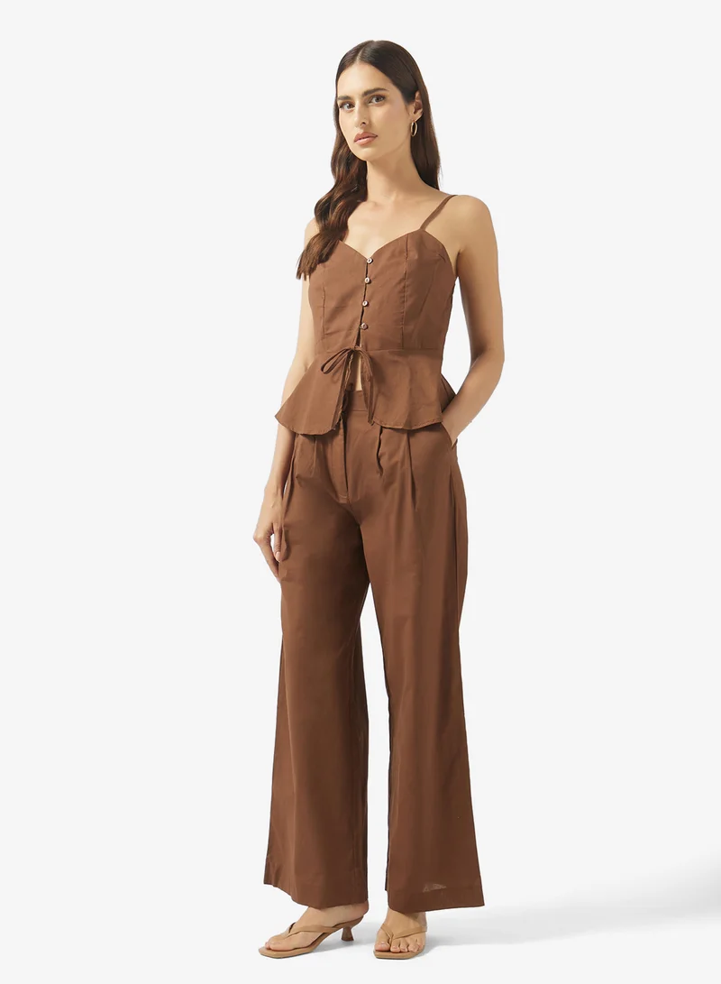 Peplum Strap Top and Pants Set Brown