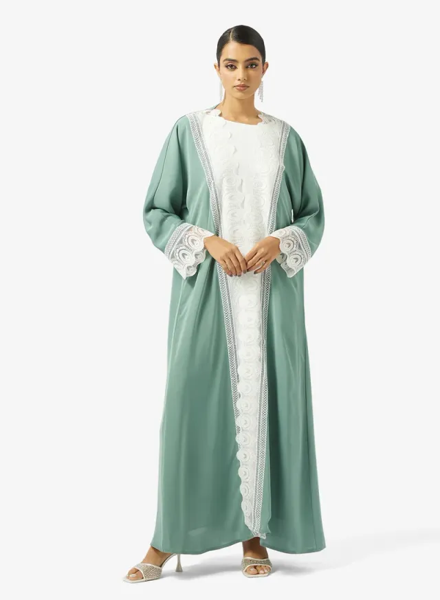 Blue Embellished Abaya with Sheila - Modest Ramadan Wear – image 4