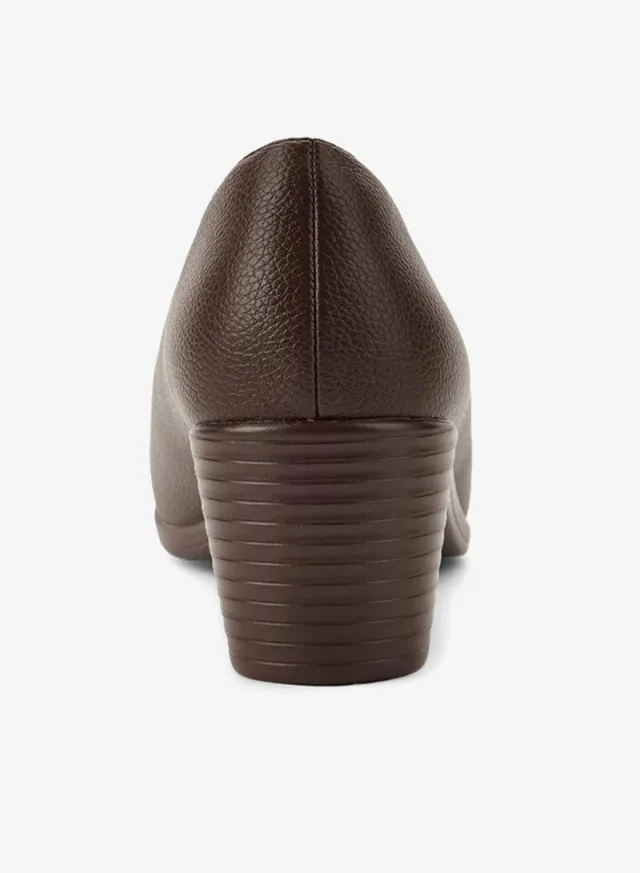 Women's PU Slip-On Block Heels - Textured Closed Toe – image 4