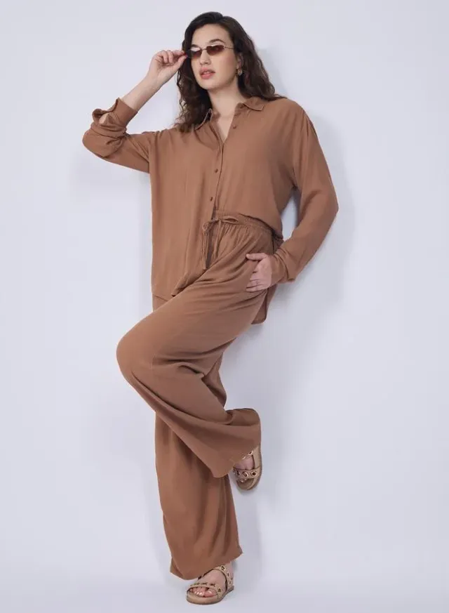Brown Relaxed Fit Collared Shirt and High-Rise Pants Co-Ords – image 6
