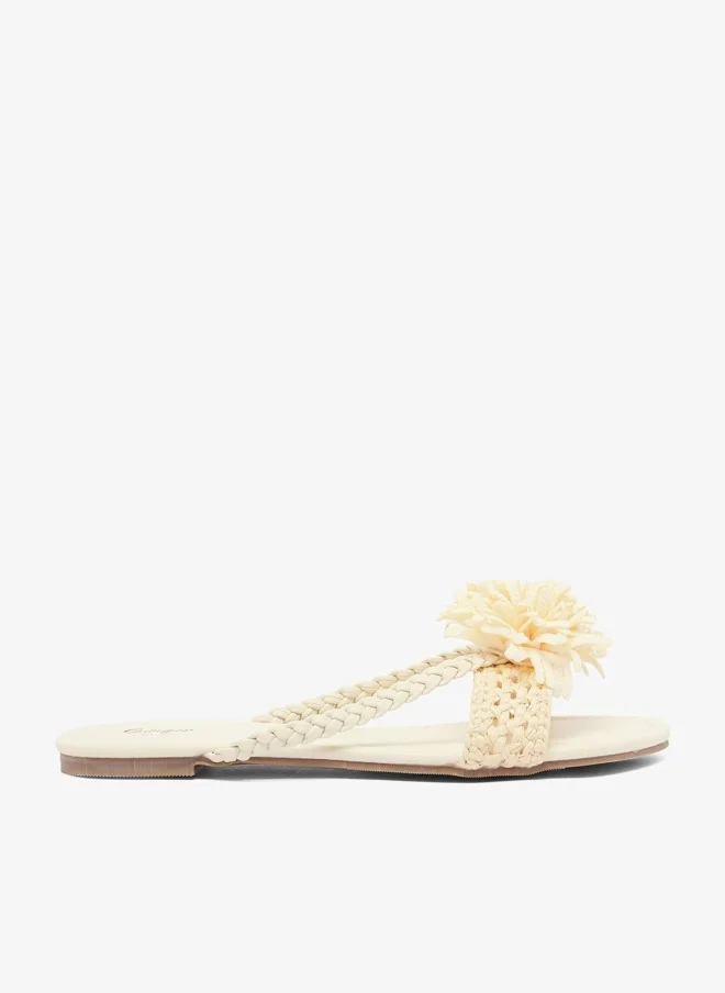 Floral Detail Flat Sandals Cream