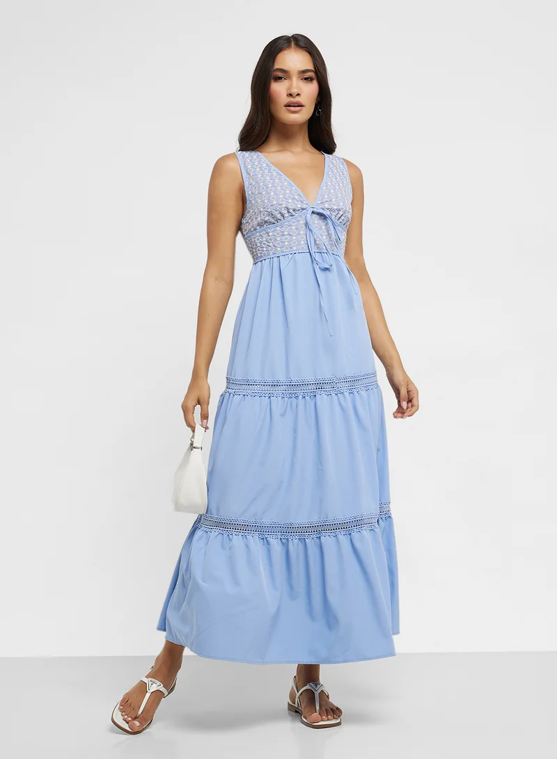 Tiered Eyelet Dress Sky Blue