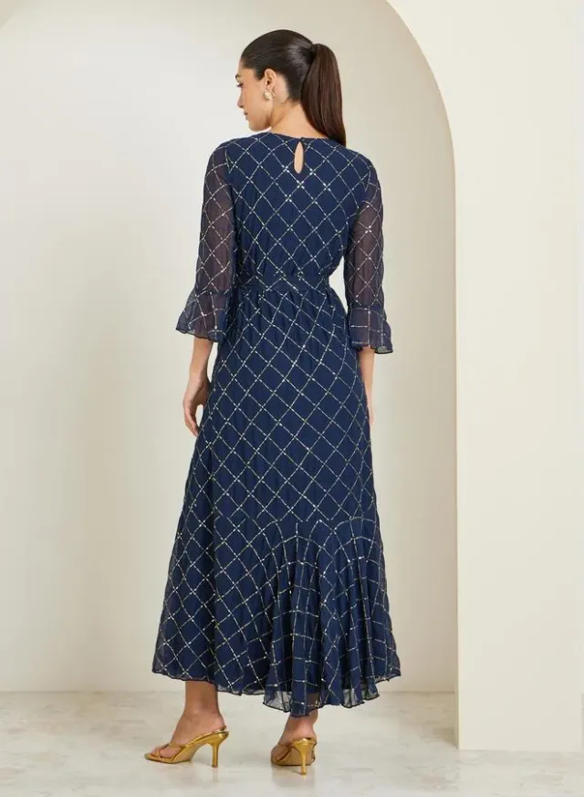 Sequin Embellished Maxi Dress Blue – image 4